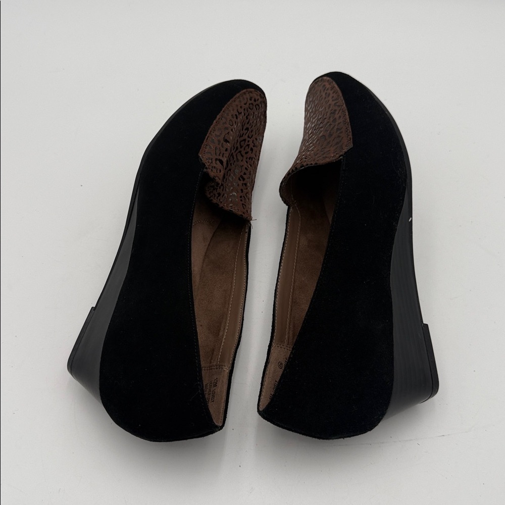 AEROSOLES Black Brown Women's wedge shoes slip on suede office casual retro 12M - Picture 8 of 12
